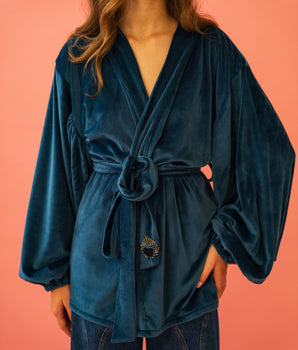 RE-TALE-Latika Velvet Wrap Jacket Peacock Blue