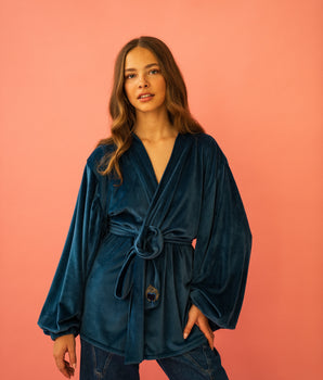 RE-TALE-Latika Velvet Wrap Jacket Peacock Blue